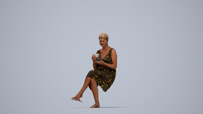 3D scanned woman sitting casual, photorealistic archviz people for Enscape and SketchUp, top-down view render