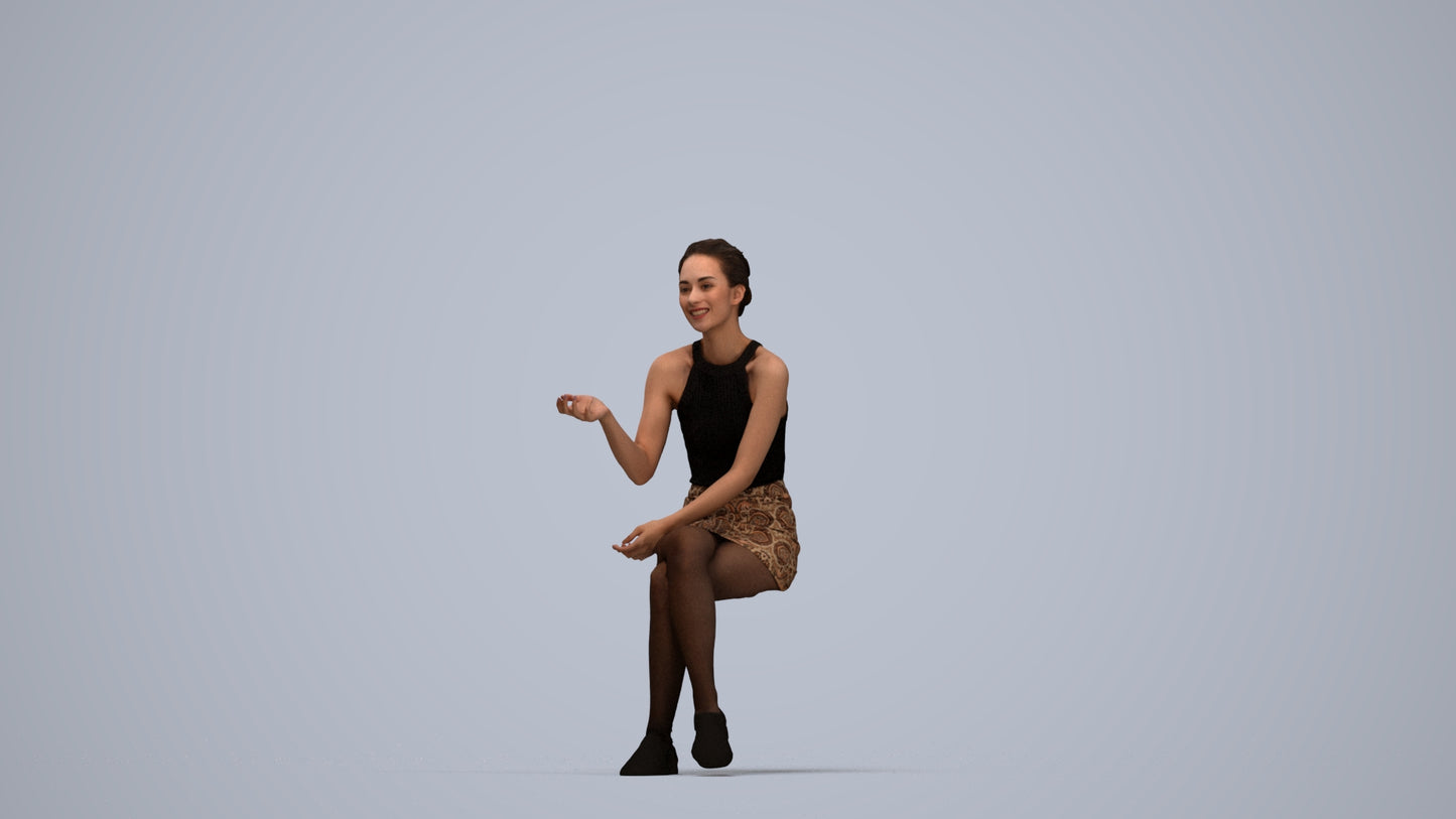 3D scanned woman sitting casual, photorealistic archviz people for Enscape and SketchUp, top-down view render