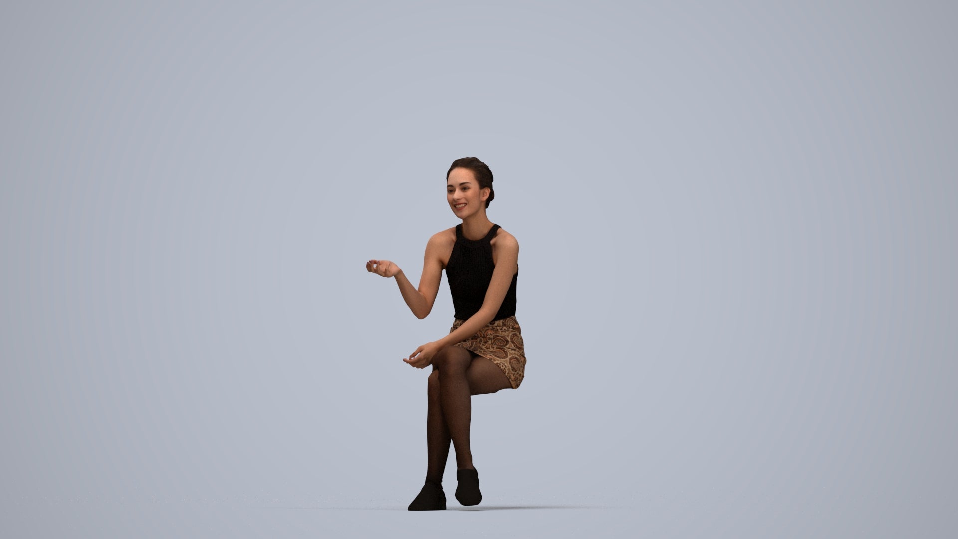 3D scanned woman sitting casual, photorealistic archviz people for Enscape and SketchUp, top-down view render