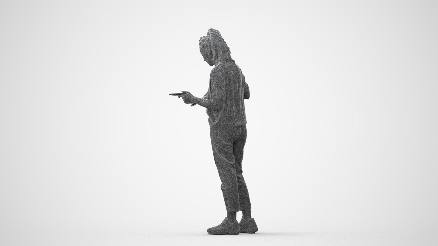 scanned 3D woman casual standing, photogrammetry people for Enscape and V-Ray, square thumbnail