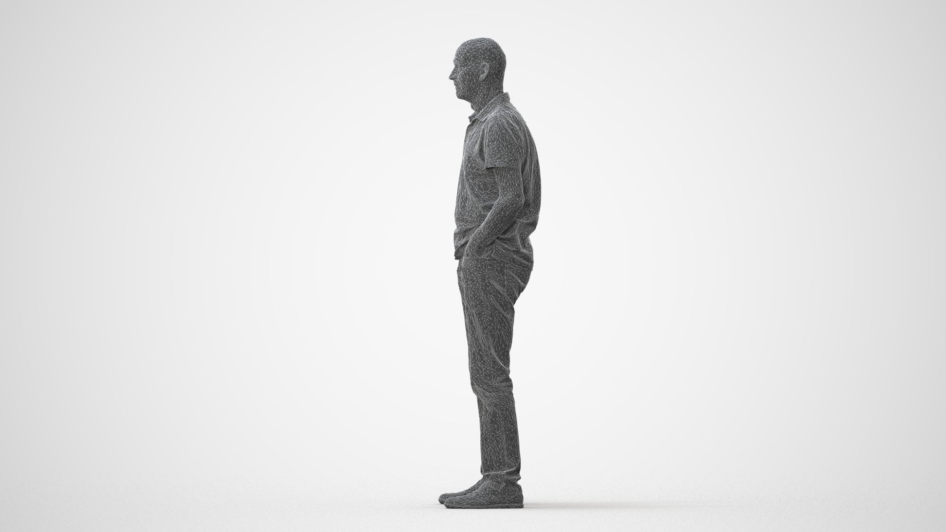 3D human model senior man casual standing, photogrammetry scanned person for archviz, square thumbnail