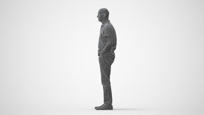 3D human model senior man casual standing, photogrammetry scanned person for archviz, square thumbnail