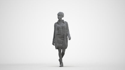3D scanned woman walking casual, photorealistic archviz people for Enscape and SketchUp, three-quarter front view render