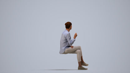 realistic 3D human senior woman casual sitting, archviz people FBX OBJ for Blender, side view render