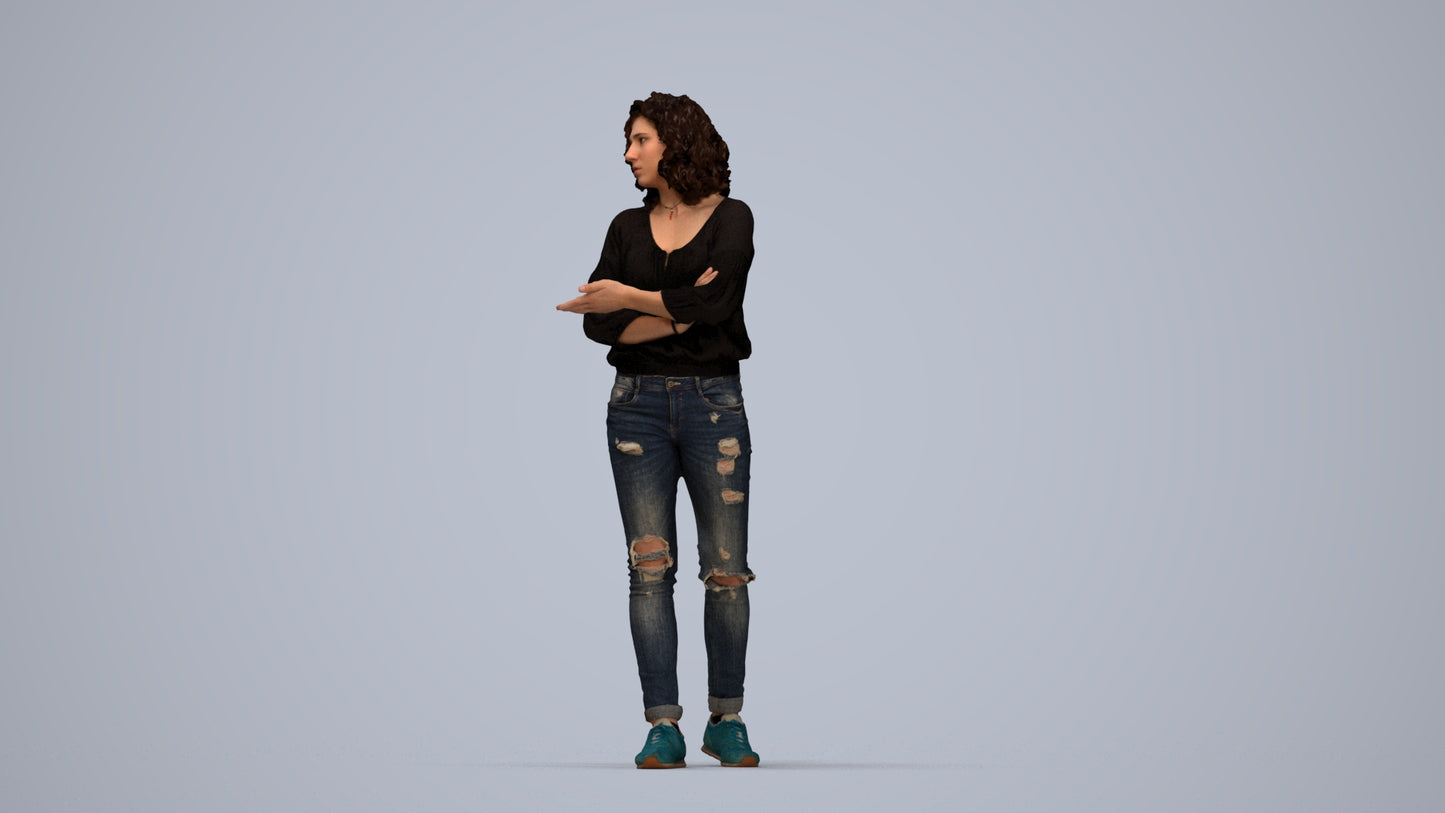 3D people model woman casual walking, scanned human for 3ds Max rendering, top-down view render