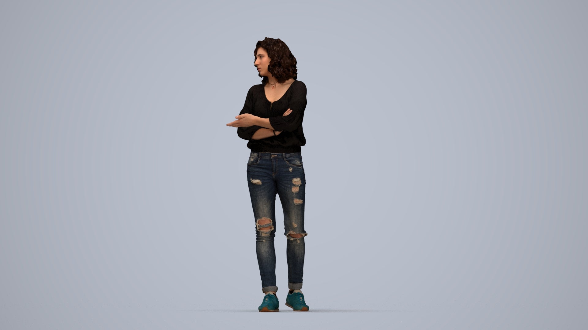 3D people model woman casual walking, scanned human for 3ds Max rendering, top-down view render