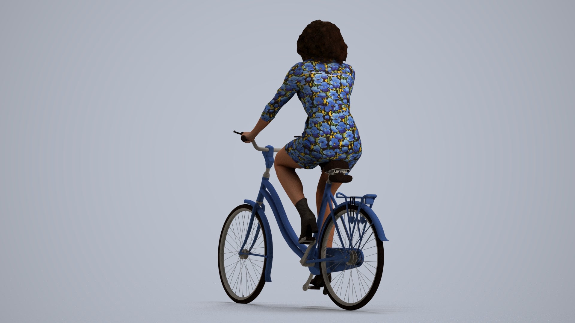 photogrammetry 3D woman casual cycling, realistic human model archviz FBX, front view render