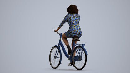 photogrammetry 3D woman casual cycling, realistic human model archviz FBX, front view render