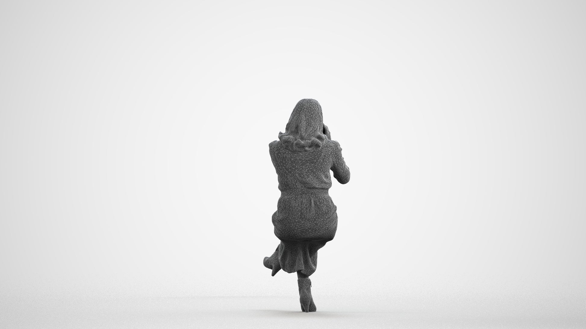 3D scanned woman sitting casual, photorealistic archviz people for Enscape and SketchUp, wireframe front view