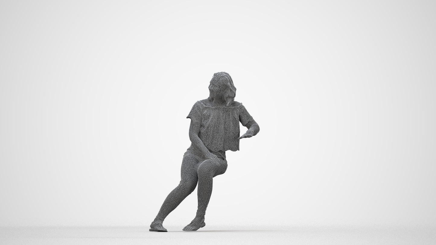 realistic 3D people woman casual sitting, render-ready for V-Ray and Corona, FBX OBJ, wireframe back view