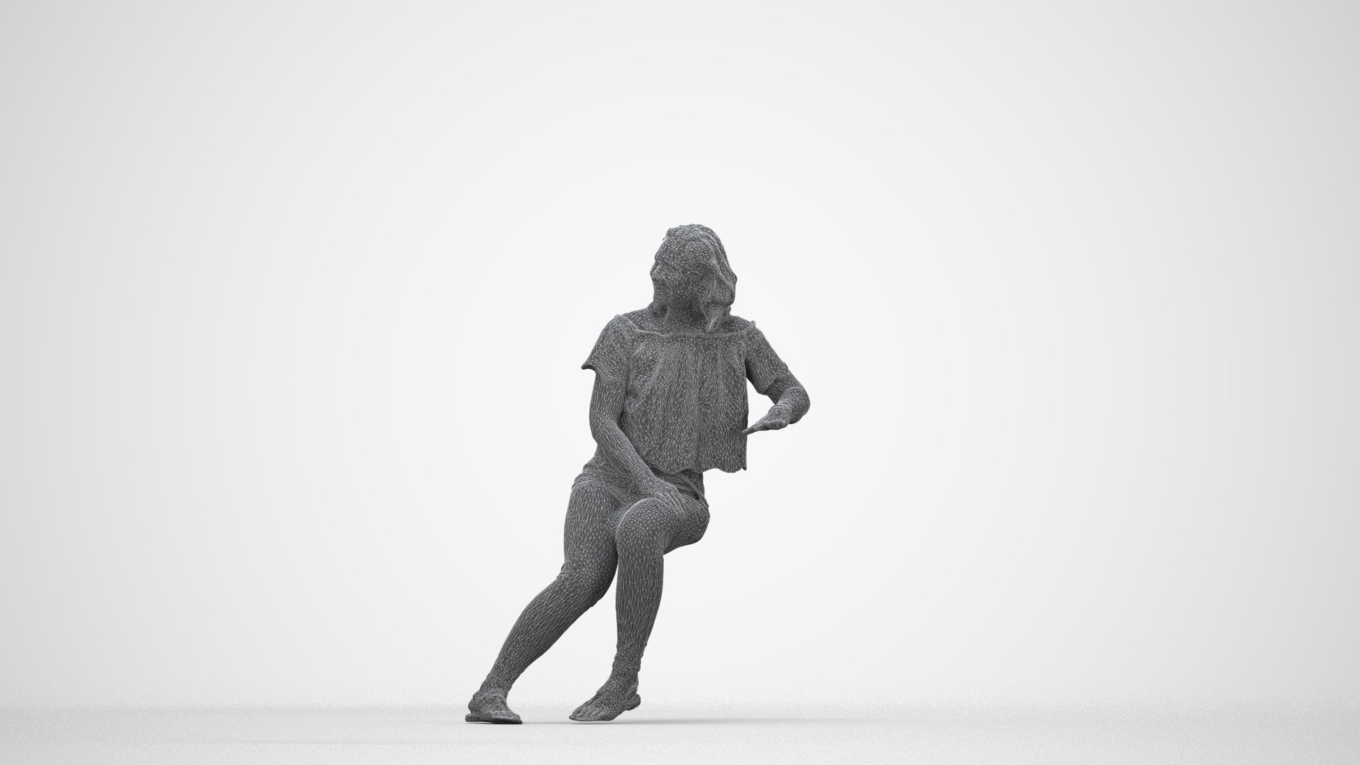 realistic 3D people woman casual sitting, render-ready for V-Ray and Corona, FBX OBJ, wireframe back view