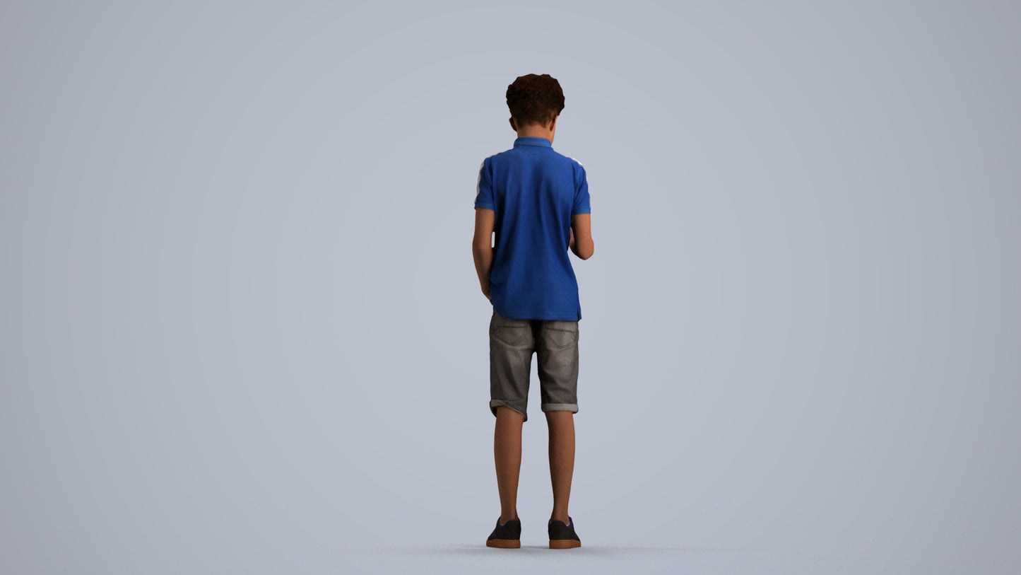 realistic 3D human boy casual kids, archviz people FBX OBJ for Blender, front view render