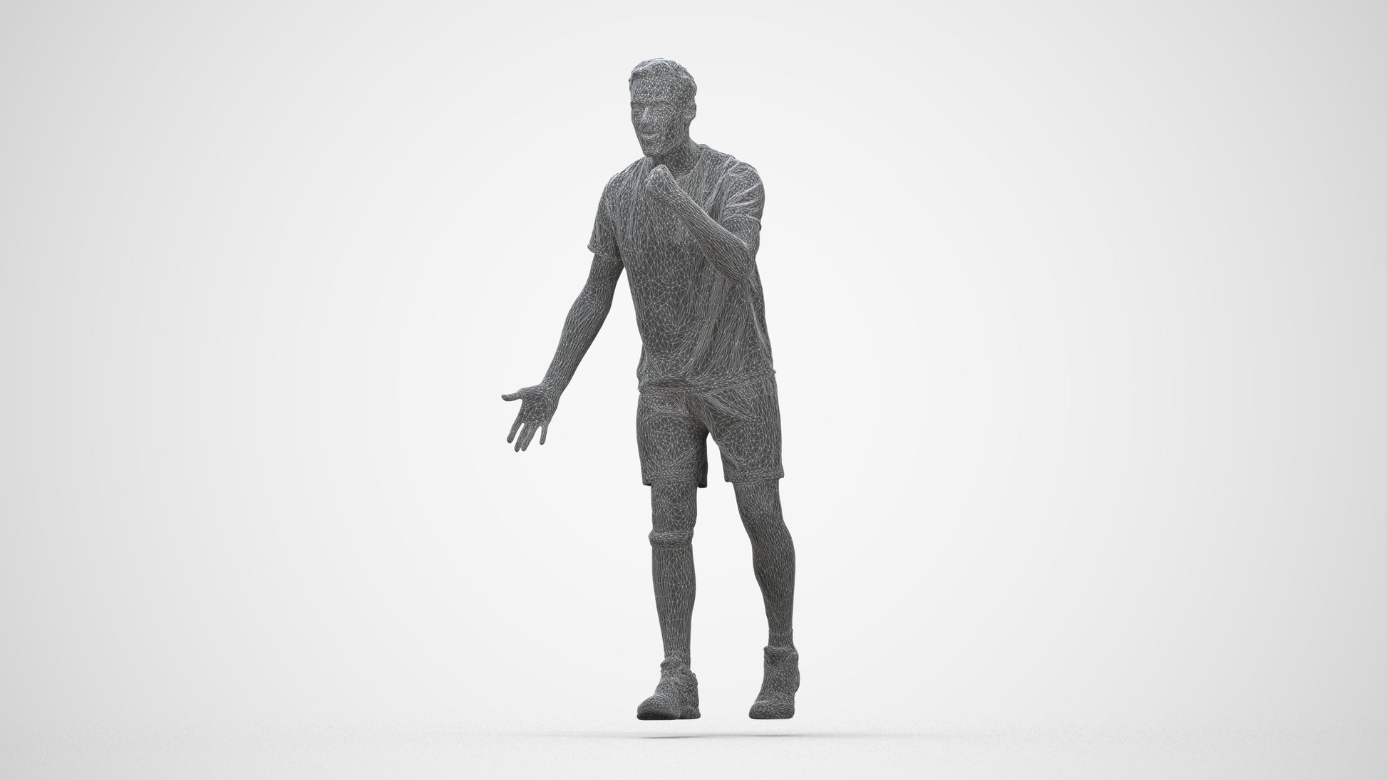 3D human model man sport, photogrammetry scanned person for archviz, wireframe back view