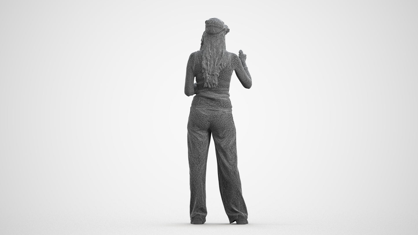 realistic 3D people woman casual standing, render-ready for V-Ray and Corona, FBX OBJ, wireframe front view
