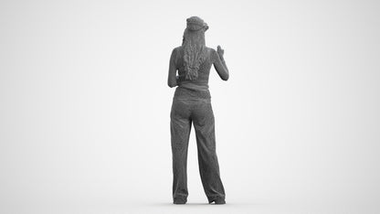 realistic 3D people woman casual standing, render-ready for V-Ray and Corona, FBX OBJ, wireframe front view
