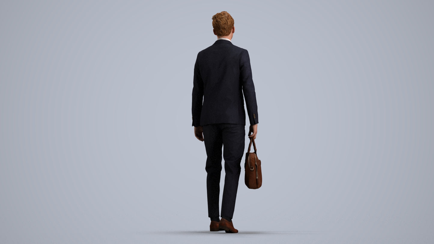 3D human model man business, photogrammetry scanned person for archviz, front view render