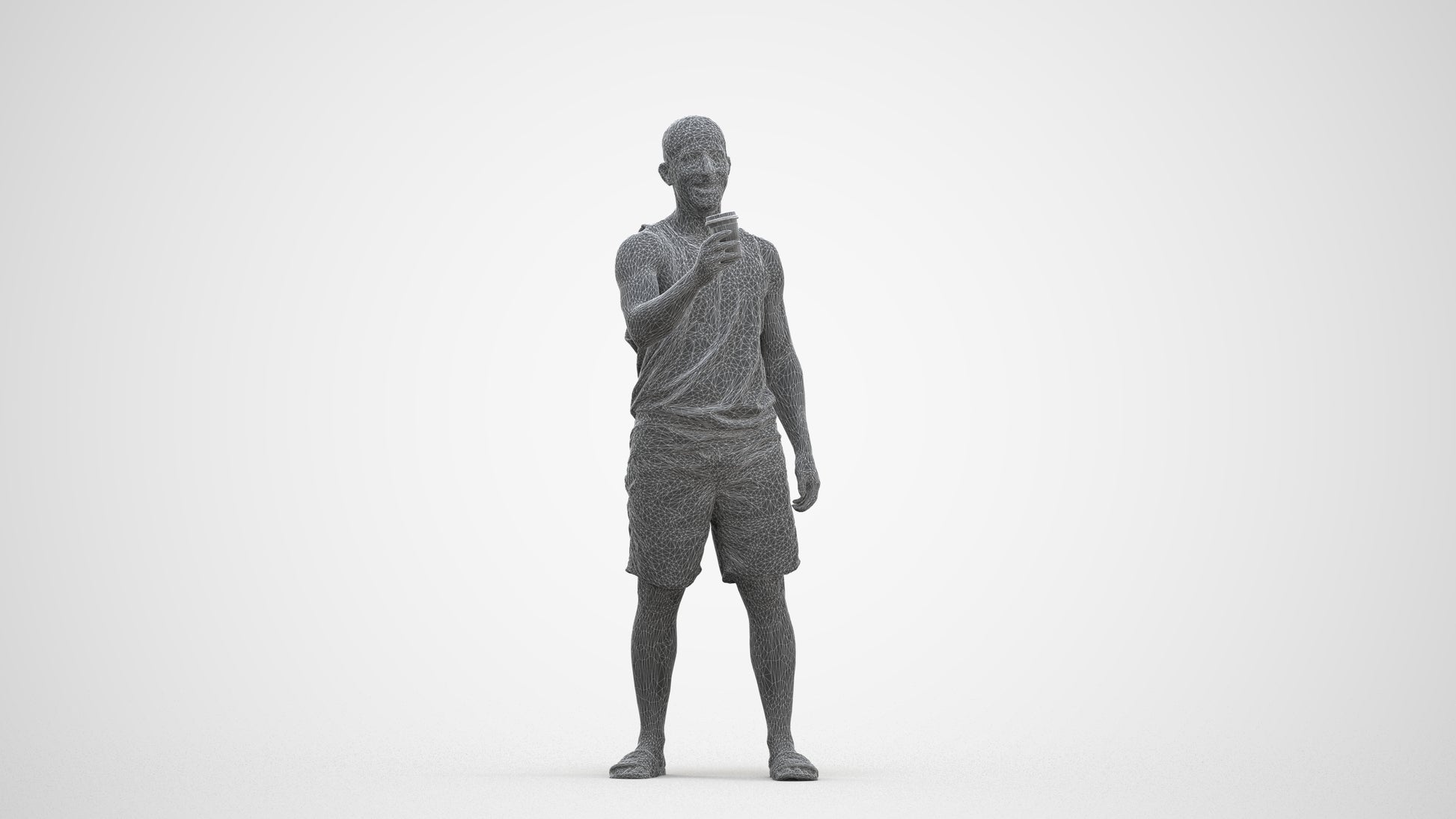 realistic 3D man standing, scanned archviz people for Blender and 3ds Max, three-quarter front view render