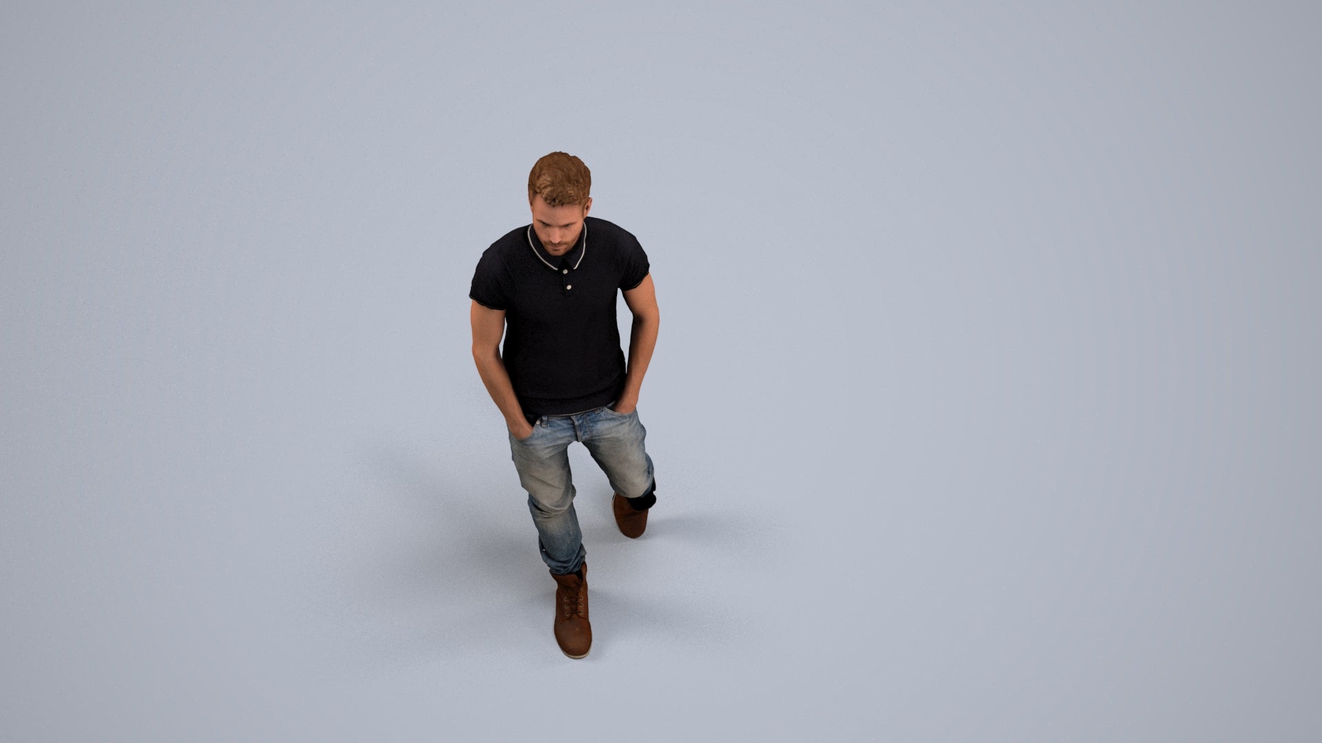 3D people model man casual walking, scanned human for 3ds Max rendering, back view render
