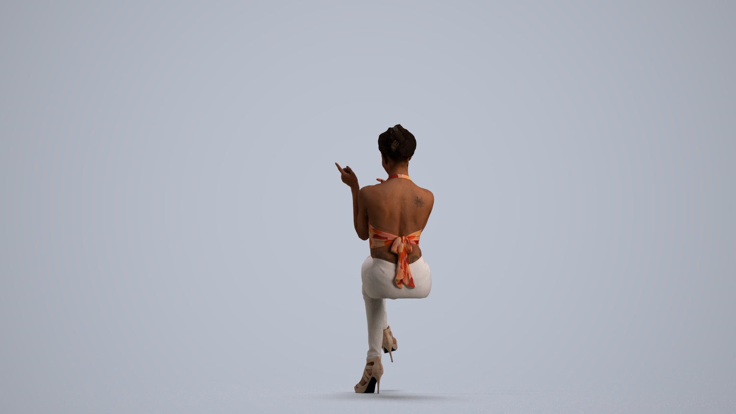 3D scanned woman sitting casual, photorealistic archviz people for Enscape and SketchUp, front view render