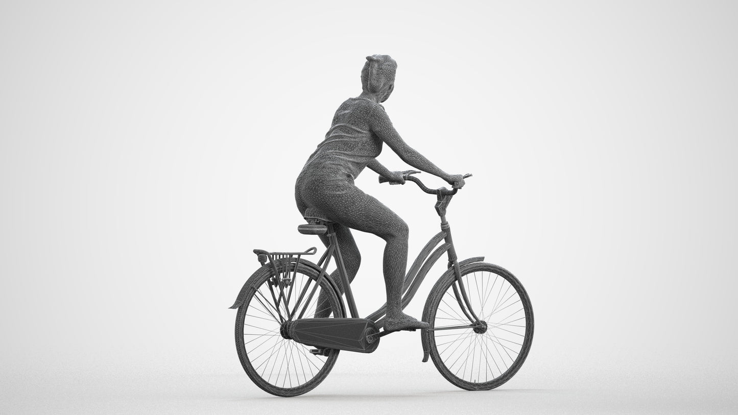 3D people model woman casual cycling, scanned human for 3ds Max rendering, wireframe front view