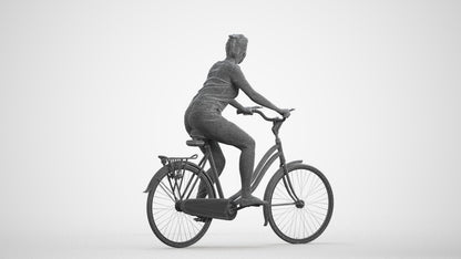 3D people model woman casual cycling, scanned human for 3ds Max rendering, wireframe front view