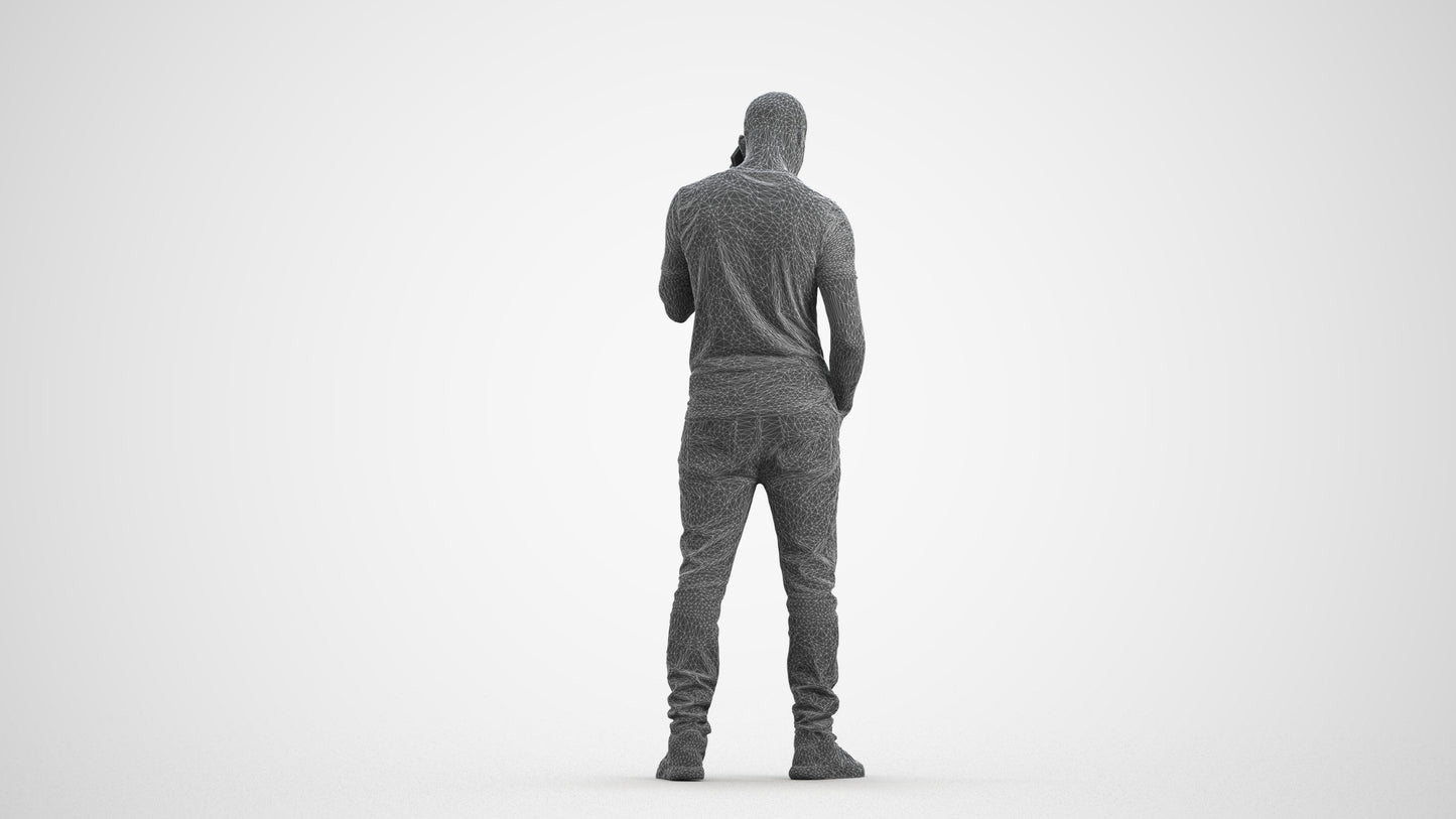 realistic 3D people man casual standing, render-ready for V-Ray and Corona, FBX OBJ, wireframe front view