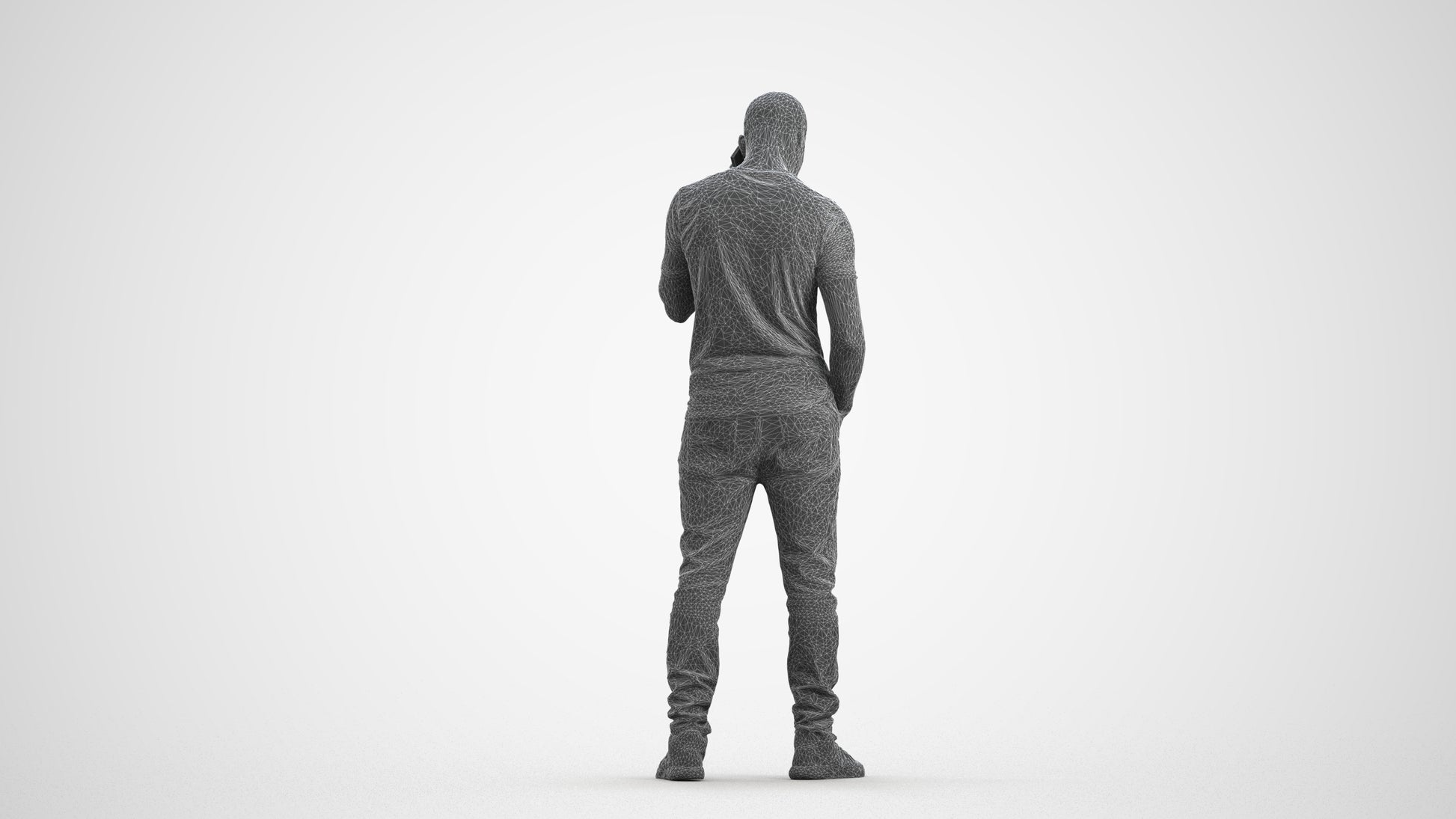 realistic 3D people man casual standing, render-ready for V-Ray and Corona, FBX OBJ, wireframe front view
