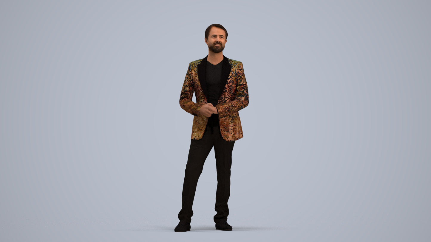realistic 3D man formal cycling, scanned archviz people for Blender and 3ds Max, standing pose render