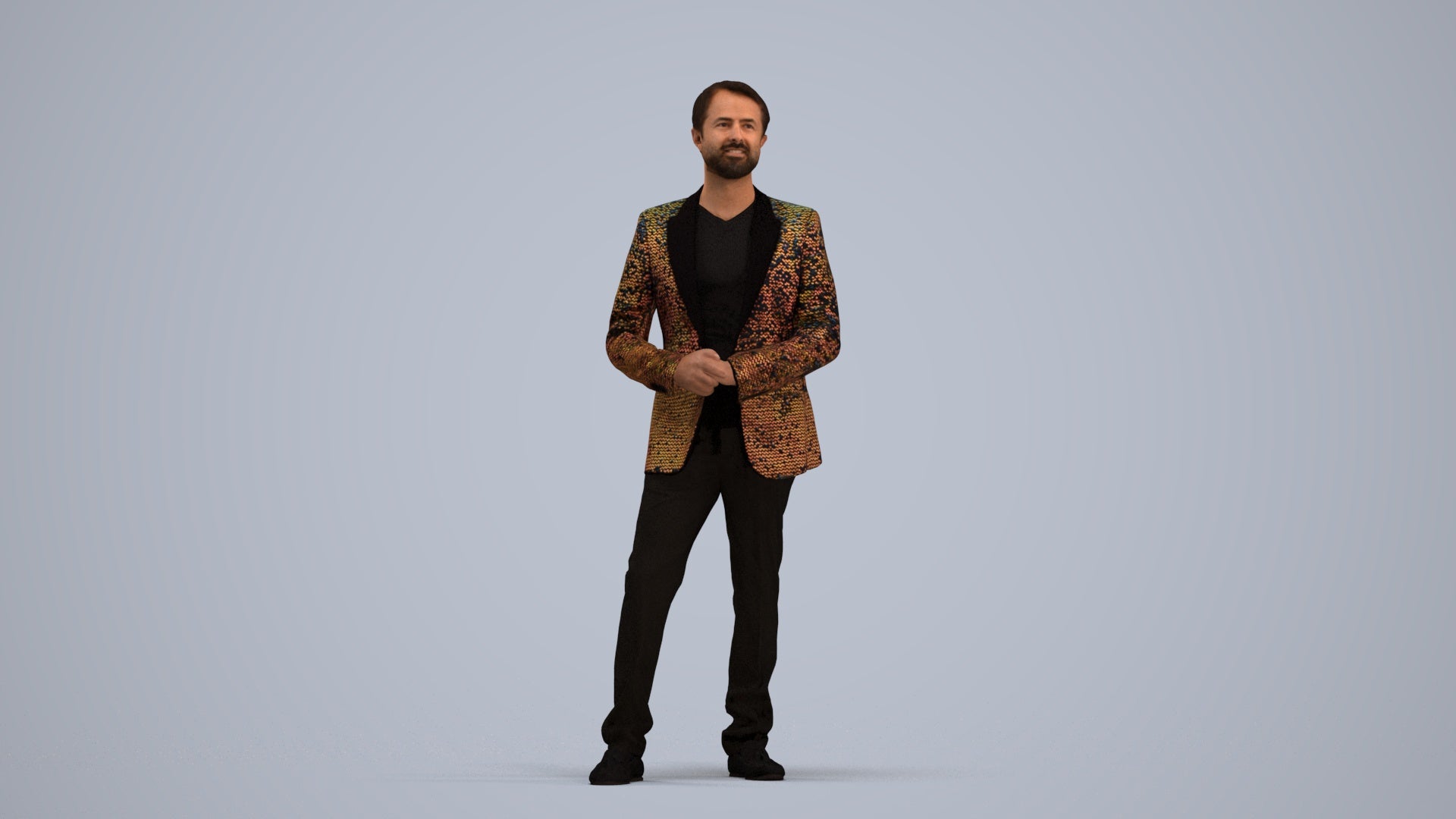 realistic 3D man formal cycling, scanned archviz people for Blender and 3ds Max, standing pose render