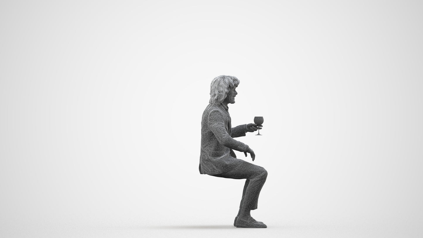 scanned 3D man business, photogrammetry people for Enscape and V-Ray, wireframe side view