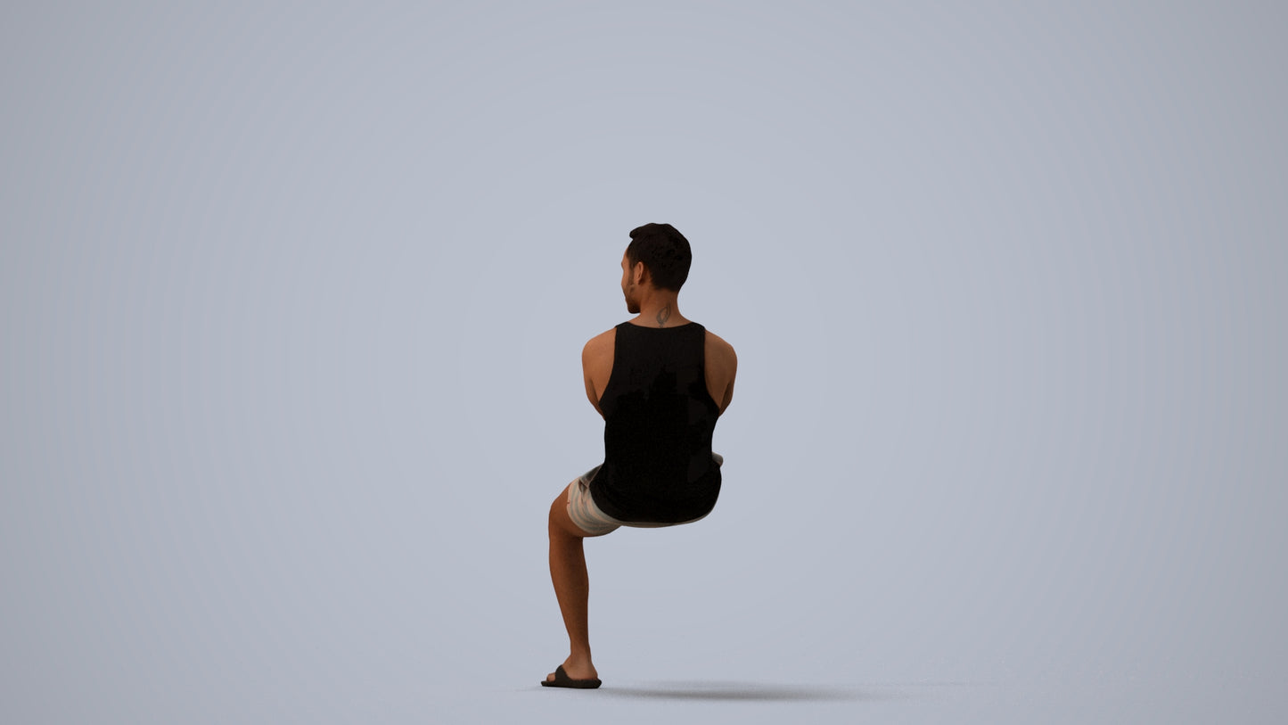 realistic 3D people man casual sitting, render-ready for V-Ray and Corona, FBX OBJ, three-quarter view render
