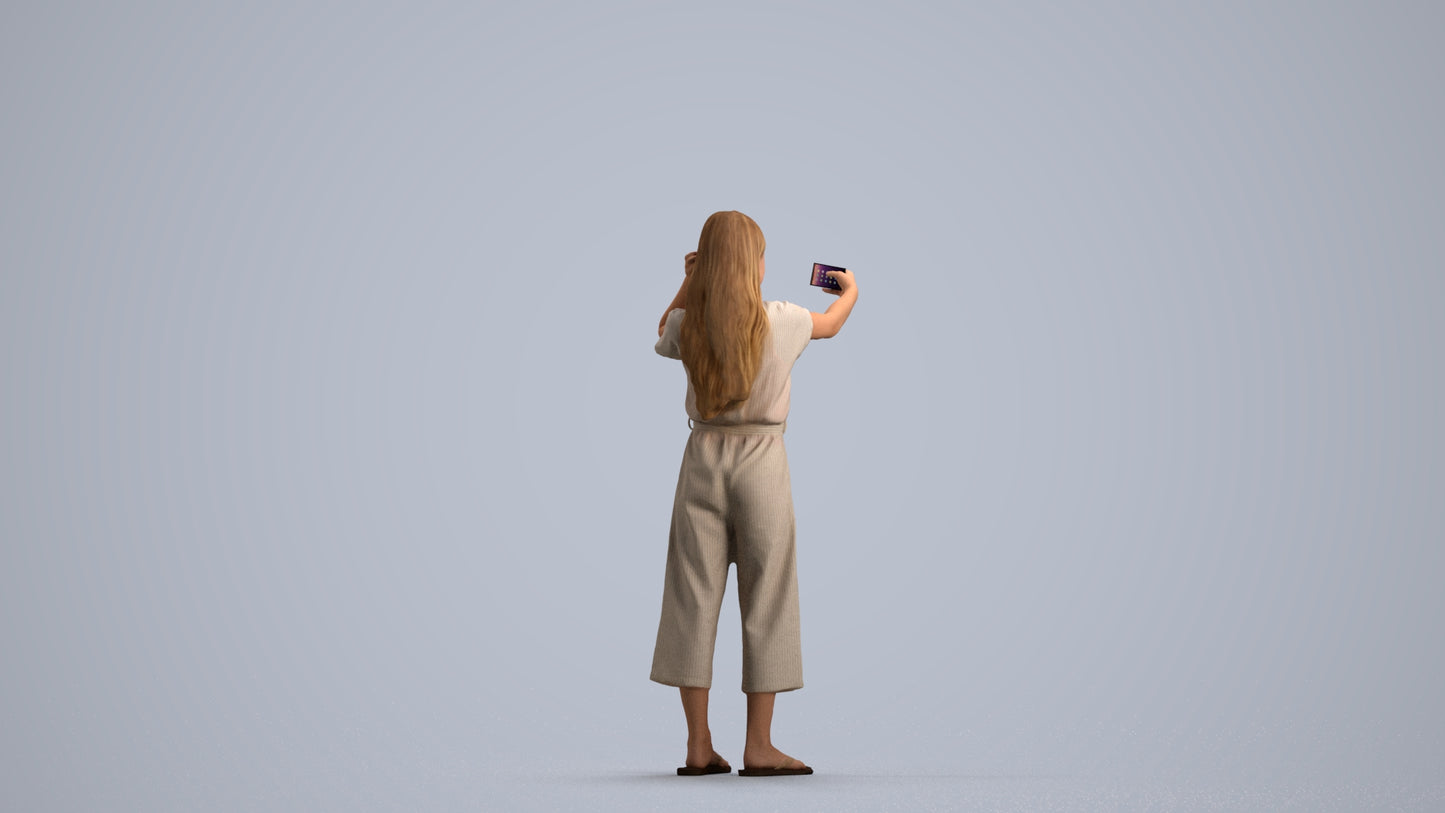 realistic 3D girl kids, scanned archviz people for Blender and 3ds Max, front view render