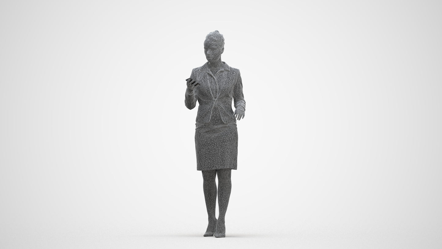 realistic 3D people woman business standing, render-ready for V-Ray and Corona, FBX OBJ, three-quarter front view render