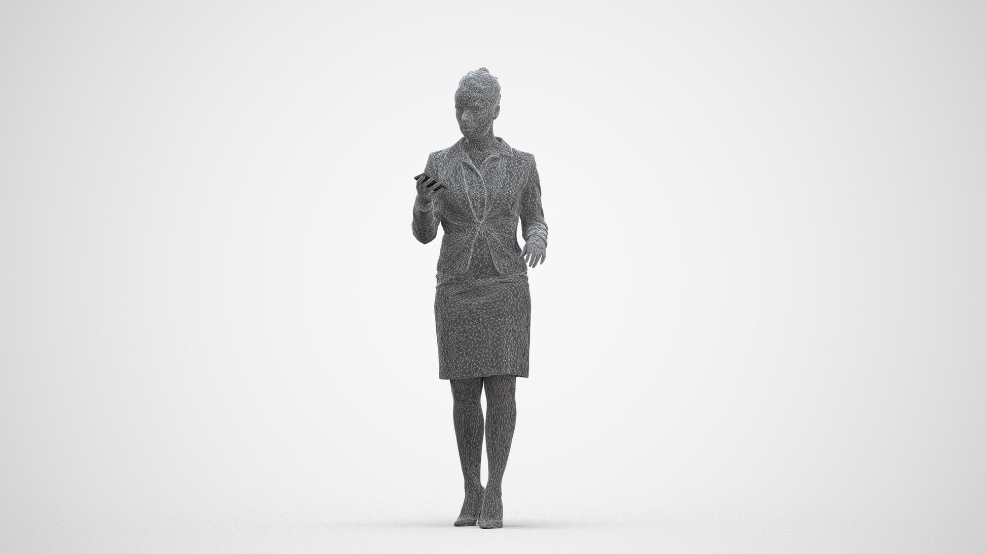 realistic 3D people woman business standing, render-ready for V-Ray and Corona, FBX OBJ, three-quarter front view render