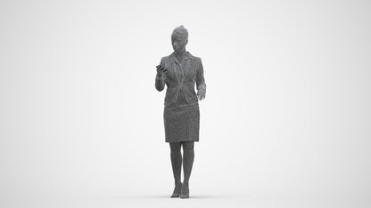 realistic 3D people woman business standing, render-ready for V-Ray and Corona, FBX OBJ, three-quarter front view render