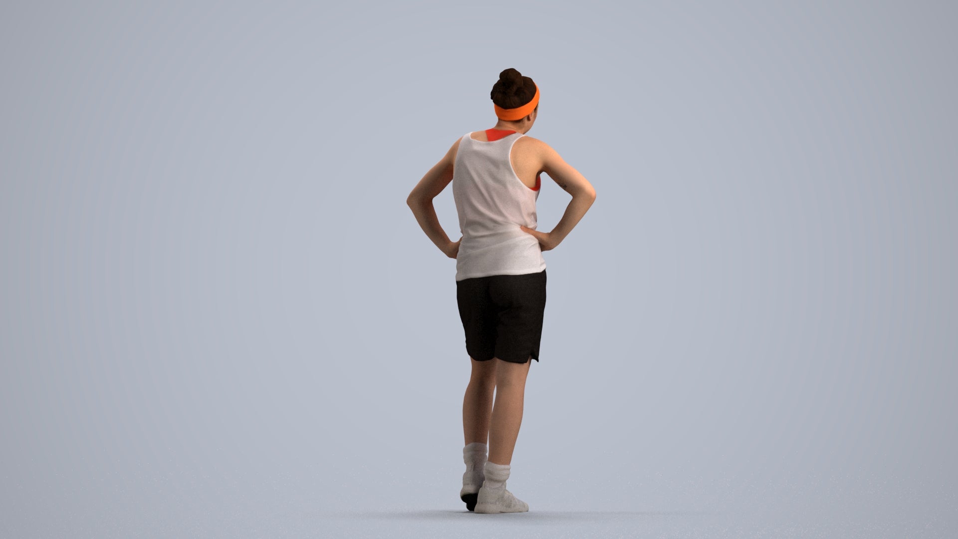 realistic 3D human woman sport, archviz people FBX OBJ for Blender, front view render