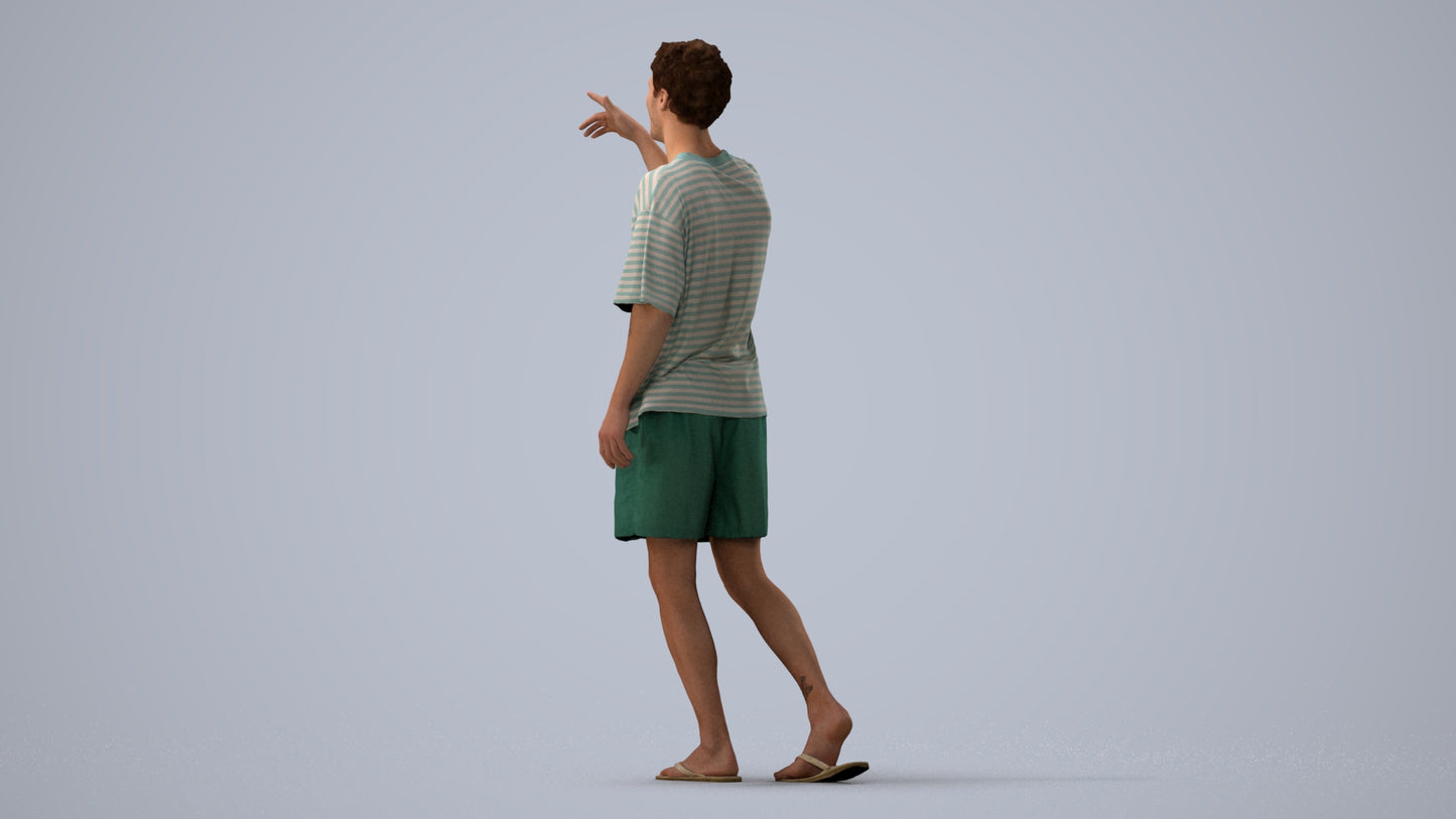 scanned 3D man casual walking, photogrammetry people for Enscape and V-Ray, three-quarter view render