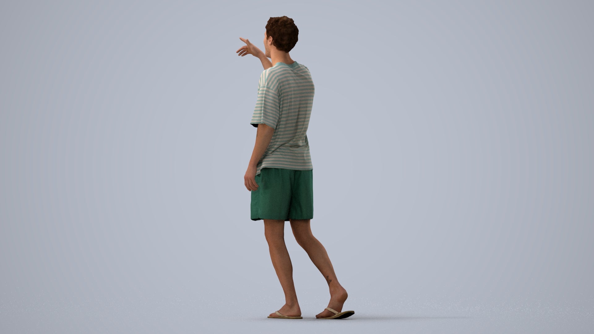 scanned 3D man casual walking, photogrammetry people for Enscape and V-Ray, three-quarter view render