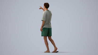 scanned 3D man casual walking, photogrammetry people for Enscape and V-Ray, three-quarter view render