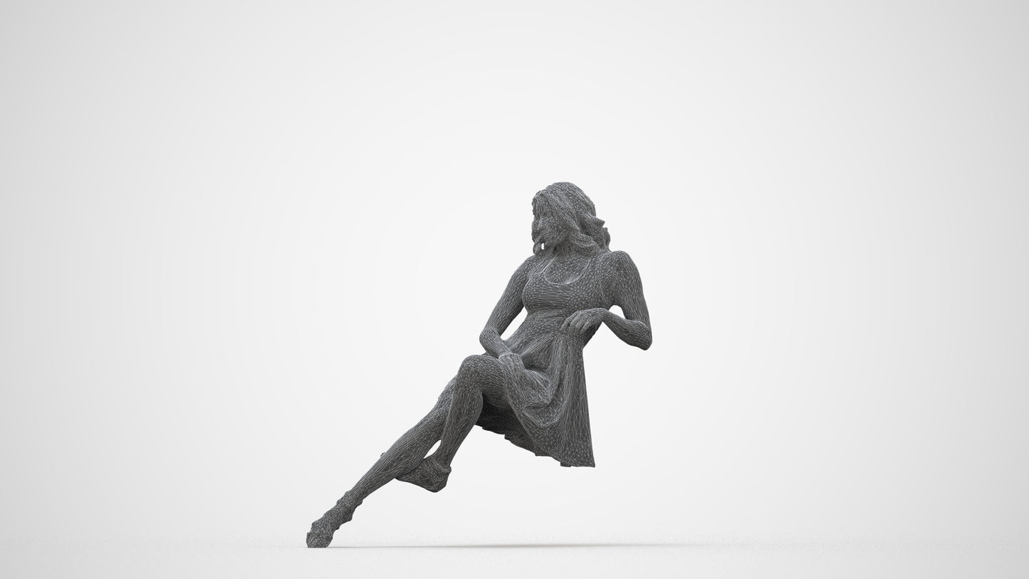 photogrammetry 3D woman sitting, realistic human model archviz FBX, wireframe back view