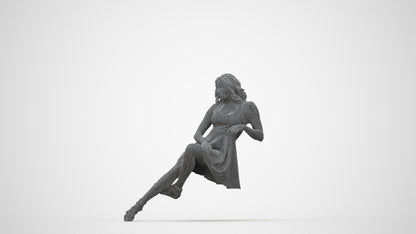 photogrammetry 3D woman sitting, realistic human model archviz FBX, wireframe back view