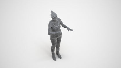 3D scanned senior woman standing casual, photorealistic archviz people for Enscape and SketchUp, wireframe three-quarter view