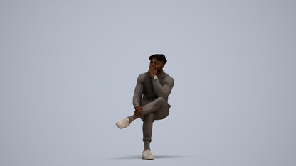 3D people model man casual sitting, scanned human for 3ds Max rendering, standing pose render