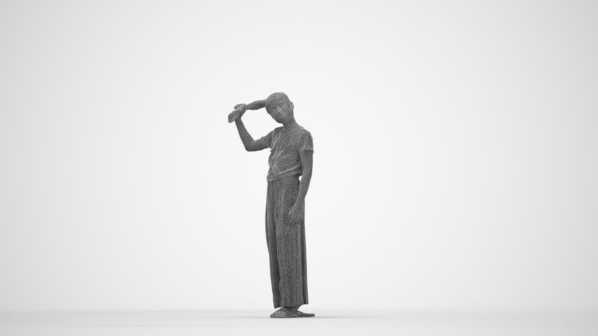 scanned 3D woman casual kids, photogrammetry people for Enscape and V-Ray, wireframe back view