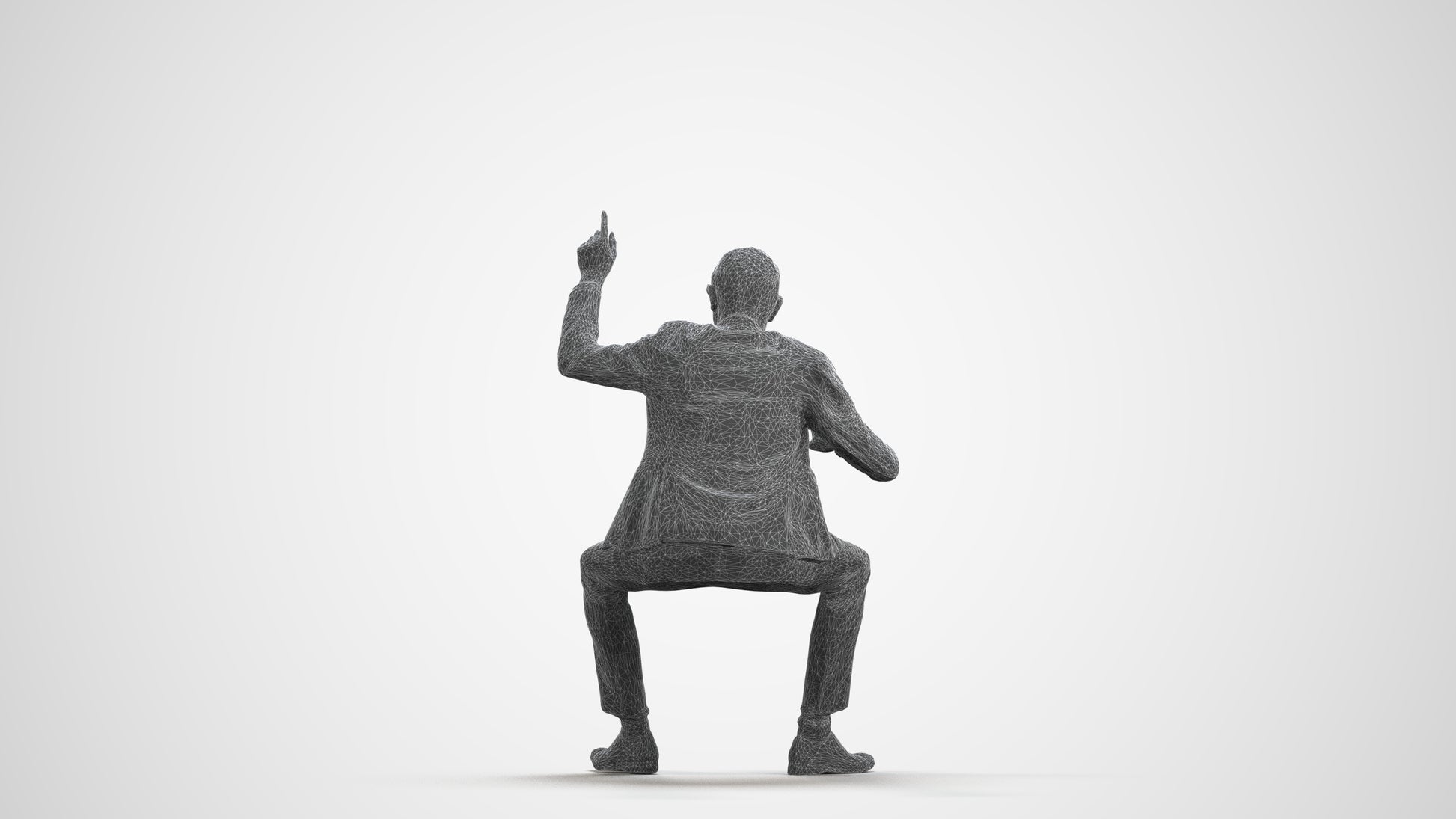 3D human model senior man business, photogrammetry scanned person for archviz, wireframe front view