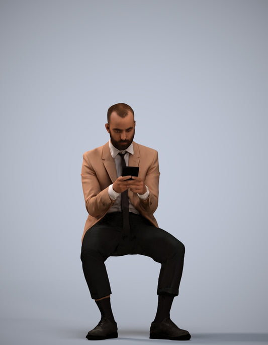 3D human model man business, photogrammetry scanned person for archviz