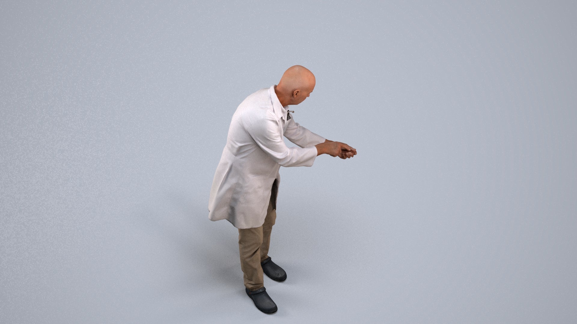 3D human model senior man medical, photogrammetry scanned person for archviz, back view render