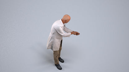 3D human model senior man medical, photogrammetry scanned person for archviz, back view render