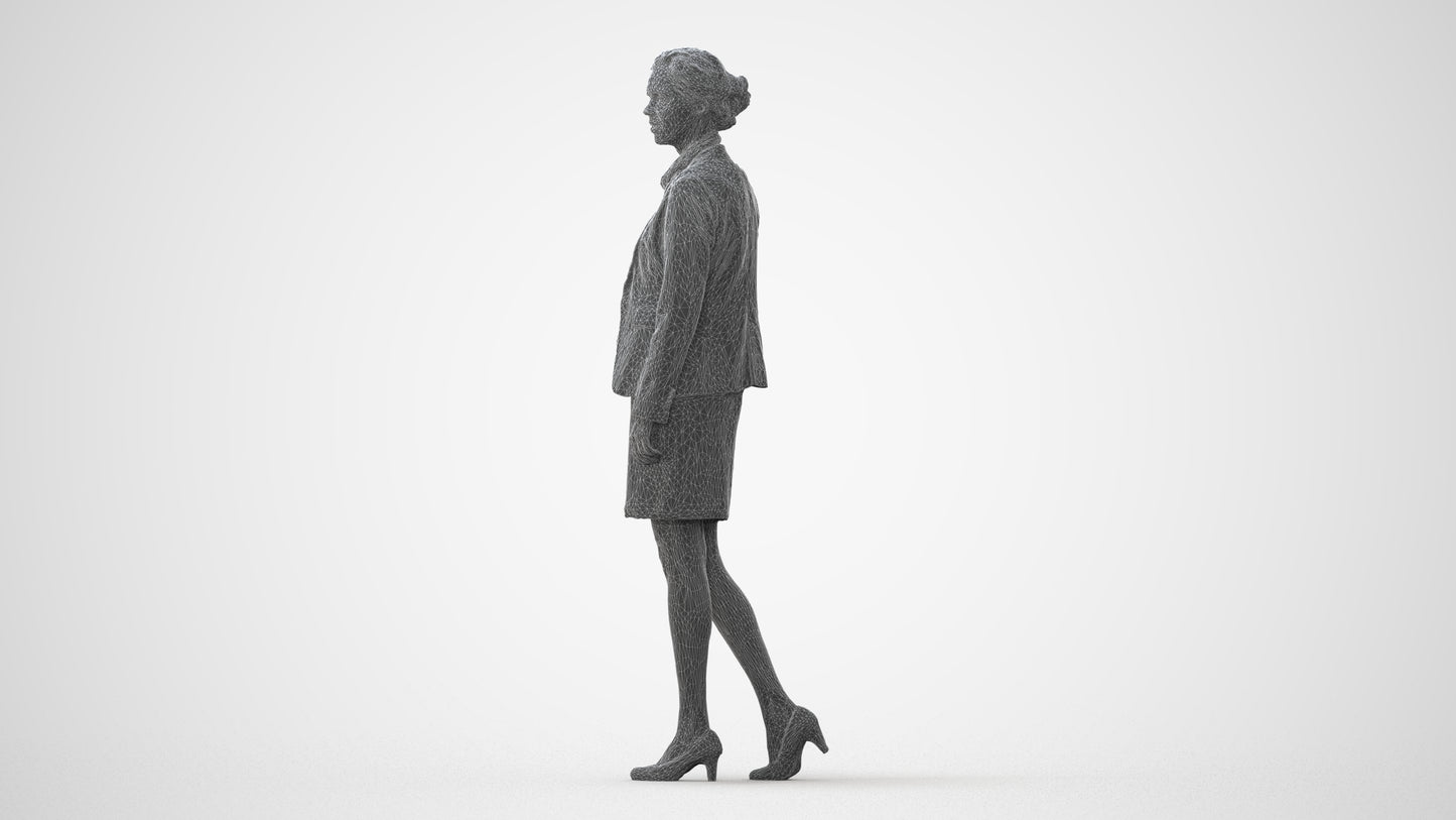 realistic 3D human woman business walking, archviz people FBX OBJ for Blender, square thumbnail