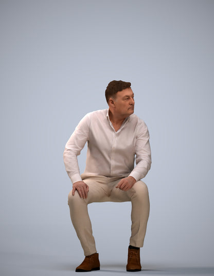 3D scanned man sitting casual, photorealistic archviz people for Enscape and SketchUp